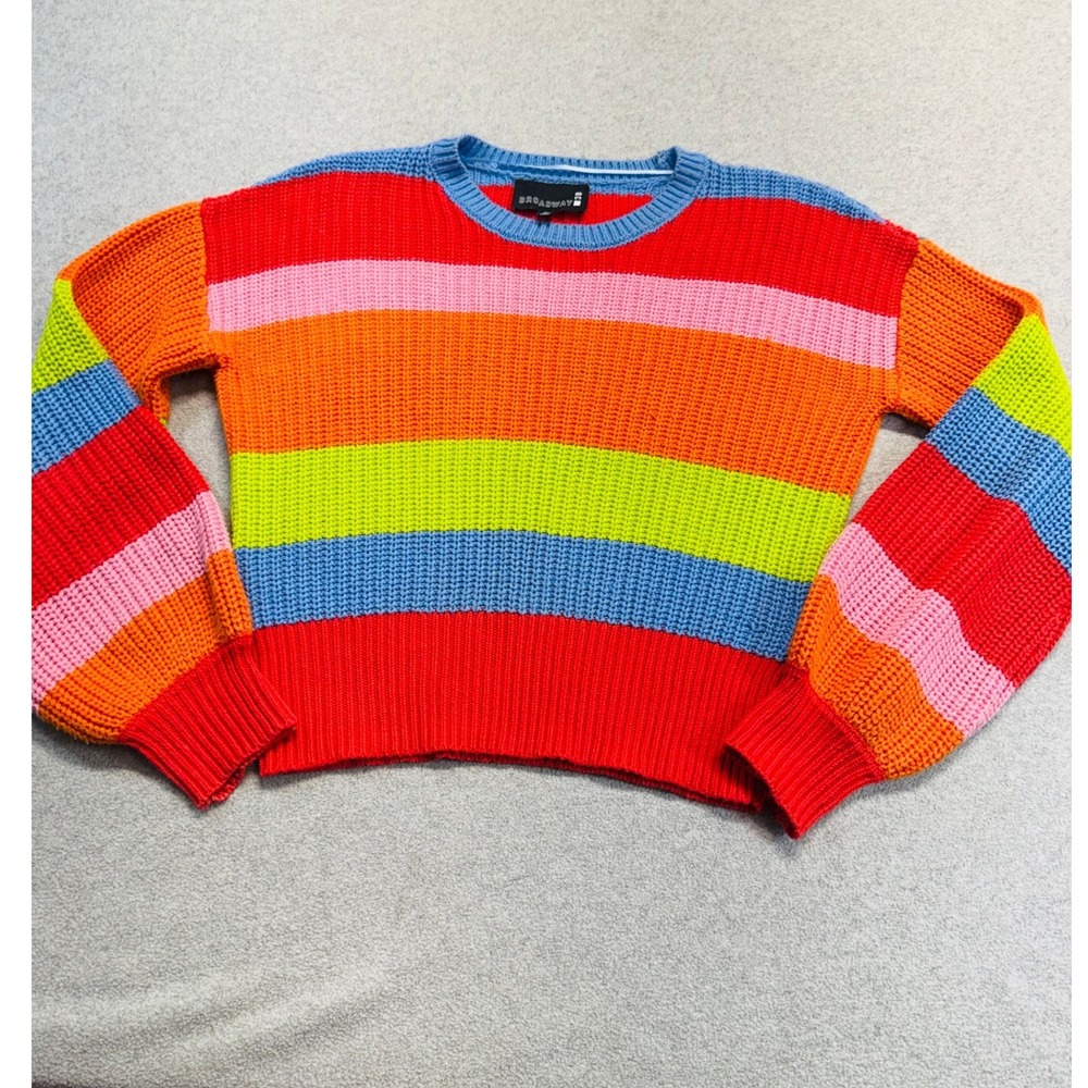 Broadway 38 Sweater Womens Small Multicolor Rainbow Striped Chunky Knit Cropped
